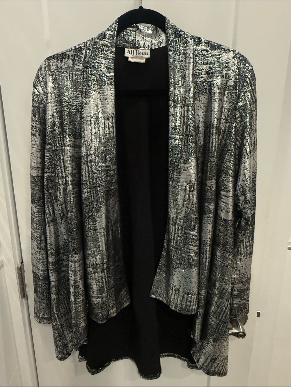 Metallic Black & Silver Draped Open-Front Cardigan by All Hours